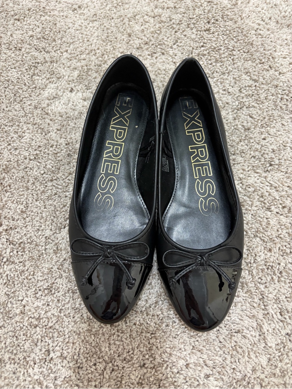 Express Black Patent Ballet Flats with Bow Accent